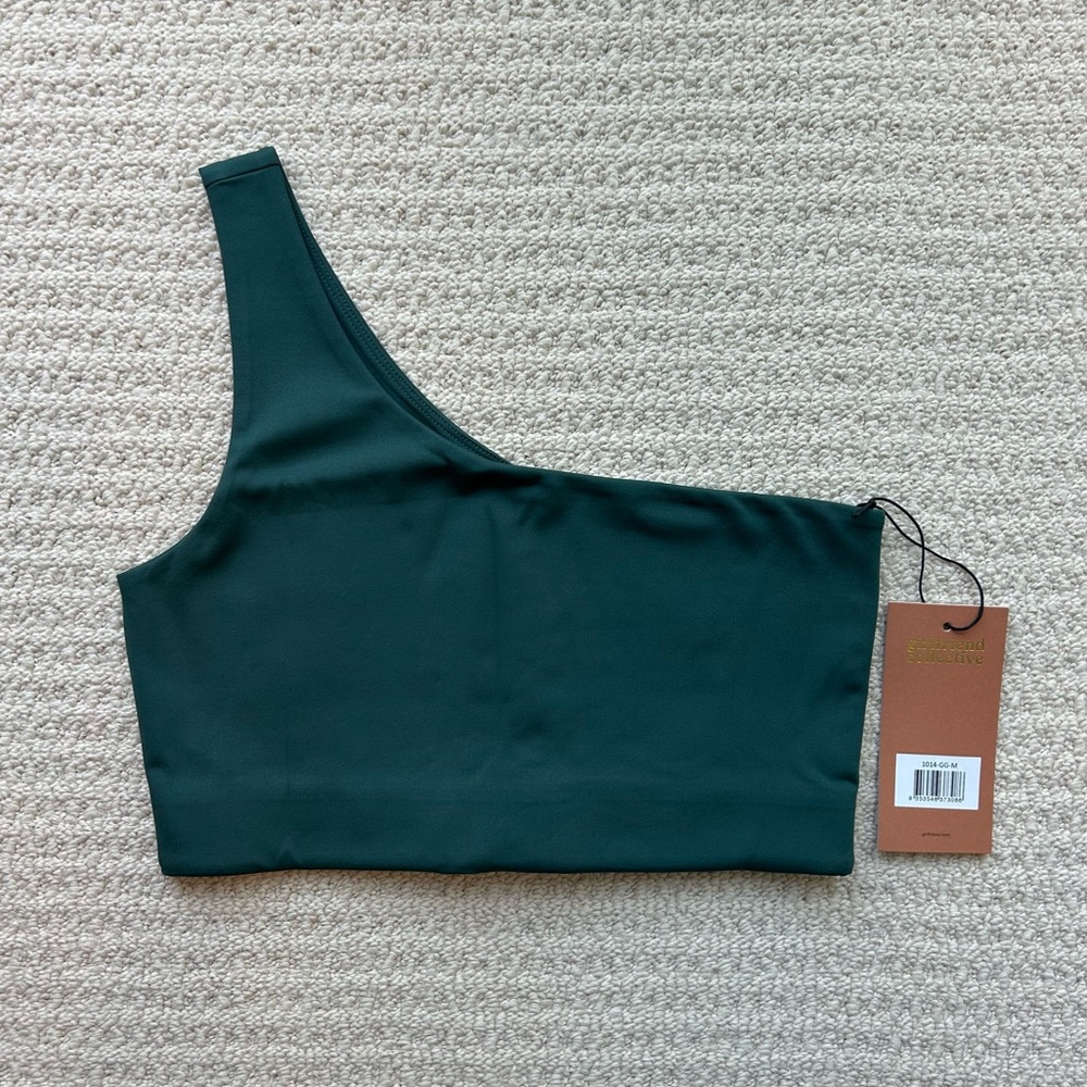girlfriend collective One-Shoulder Tank Top in Dark Green